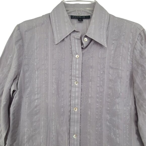 Lafayette 148 Button Down Shirt Long Sleeve Collared Neck Grey Size 6 - Picture 3 of 10